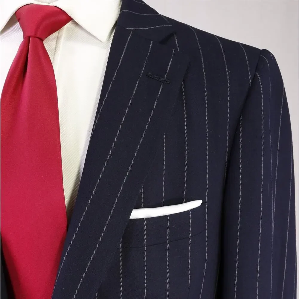 Leonard Logsdail Savile Row Bespoke Navy Blue Chalkstripe 2-Btn Wool Suit 42R
